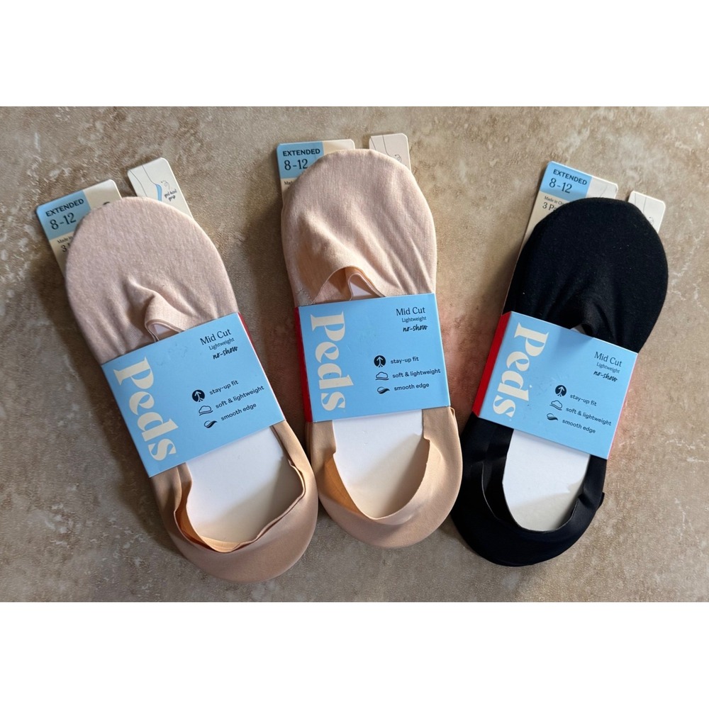 Peds Liner Socks Women‎ 8-12 Black Nude Mid Cut No Show Lightweight 9 Pair NEWs